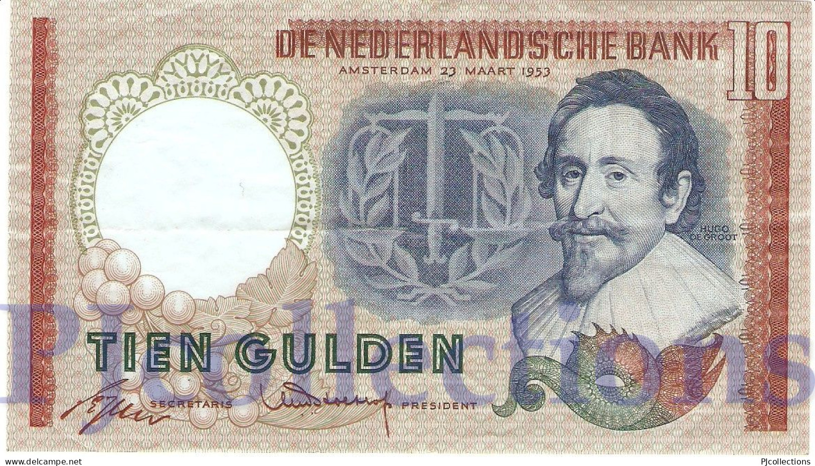 NETHERLAND 10 GULDEN 1953 PICK 85 XF - 10 Gulden