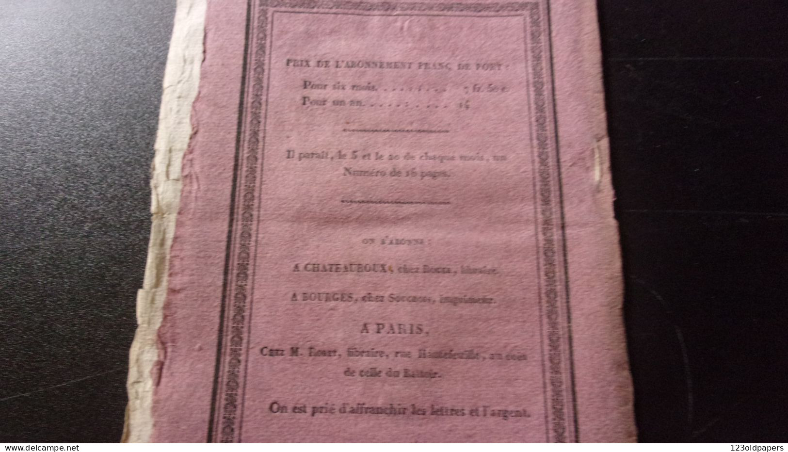 1827 BERRY INDRE L IRIS JOURNAL DE L INDRE  1ERE ANNEE 16 EME LIVRAISON A BOURGES SOUCHOIS CHABRIS ...FORCATS..