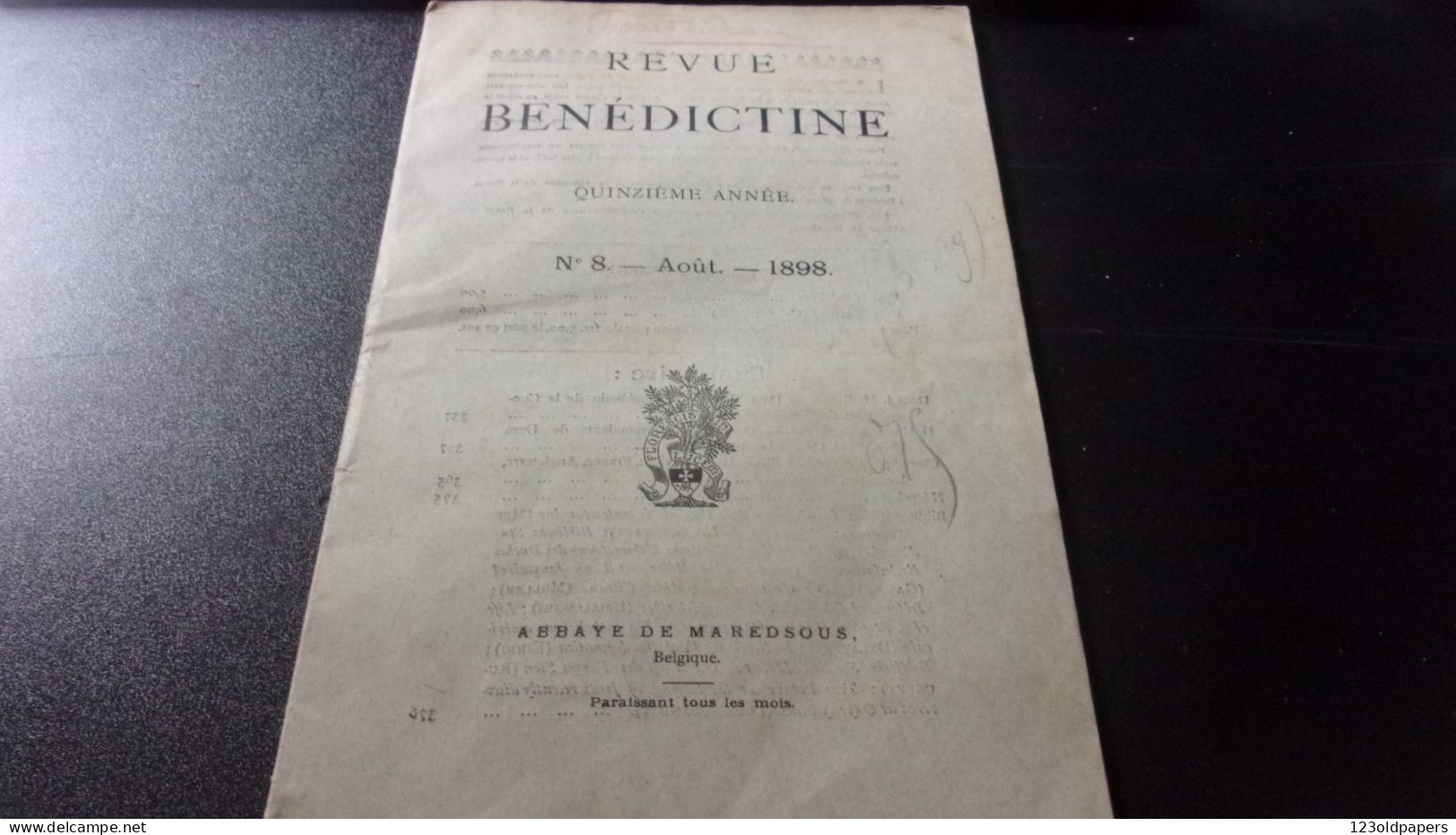 1898 REVUE BENEDICTINE N°8 AOUT 1898 ABBAYE DE MAREDSOUS DOM FONTENEAU NE A JULLY PRES VIERZON / POITOU - Belgique