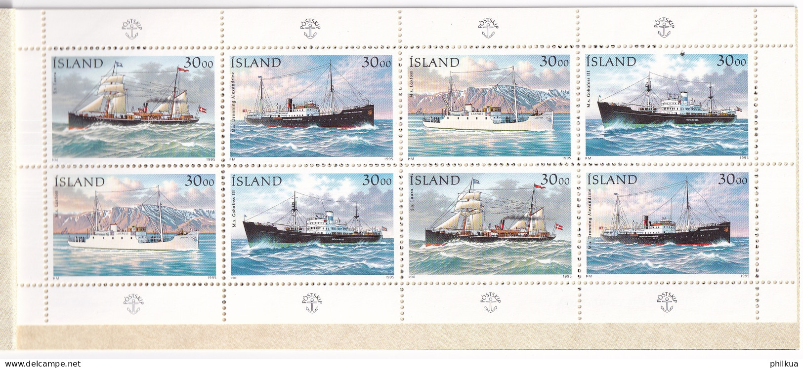 MiNr. 828 - 831 Island 1995, 20. Juni. Postschiffe. Odr., Kleinbogen Und Markenheftchen - Postfrisch/**/MNH  - Ungebraucht