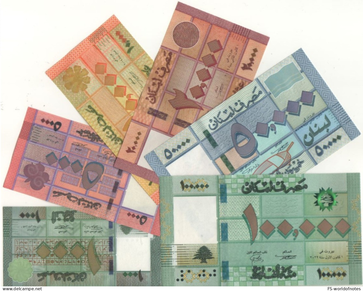 LEBANON  "Full Set"   1'000 To 100'000 Livres  6 Notes Latest  Issues    UNC   Highly Reduced !!! - Liban