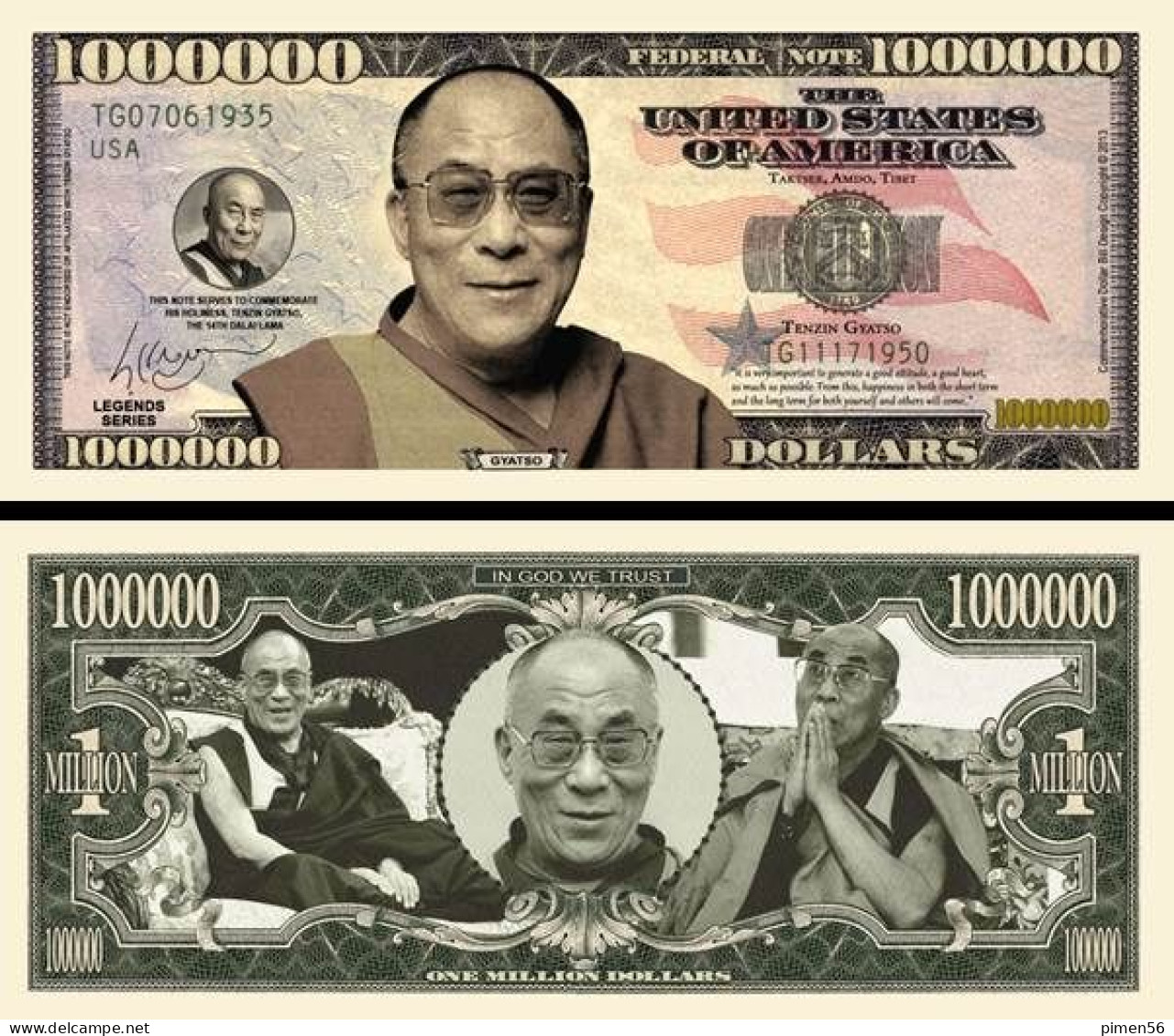 USA - FANTASY NOTE -  DALAI  LAMA  TENZIN  GYATSO - UNC / SERIES  LEGENDS - Other & Unclassified