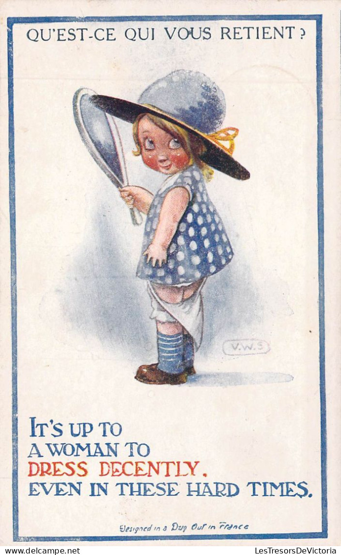 ENFANTS - Petite Fille Un Miroir à La Main - Qu'est - Ce Qui Vous Retient? - Carte Postale Ancienne - Autres & Non Classés