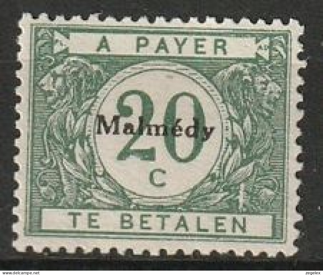  Belgie 1920 BZ83 Bezetting Malmédy Strafport 20ct MH* Ongestempeld Met Gom En Plakkertje - OC55/105 Eupen & Malmédy
