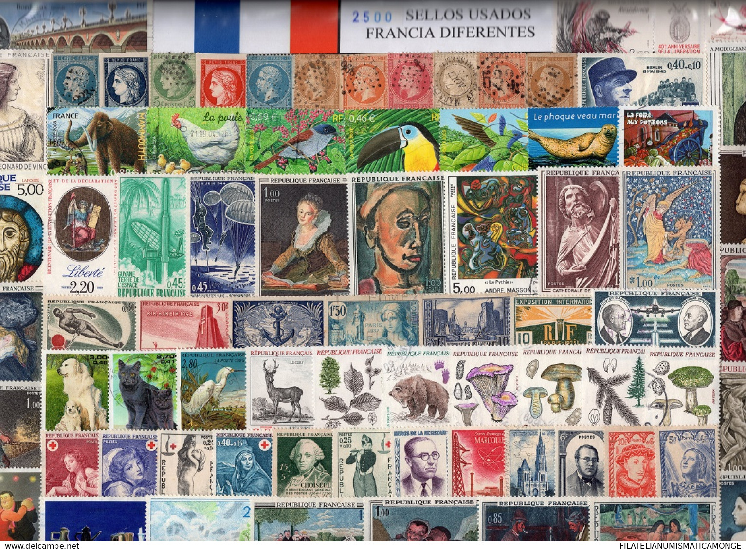  Offer - Lot Stamps - Paqueteria  Francia / Francia 2500 Sellos Diferentes /Ele - Kilowaar (min. 1000 Zegels)