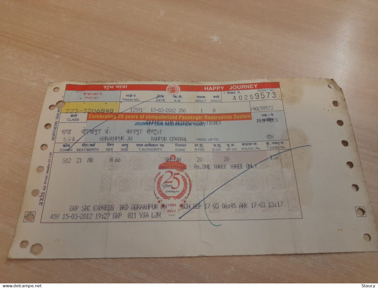 India Old / Vintage - Railway / Train Special Ticket "NORTHERN RAILWAY" Celebrating 25 Years Of C.P.R.System As Per Scan - Welt