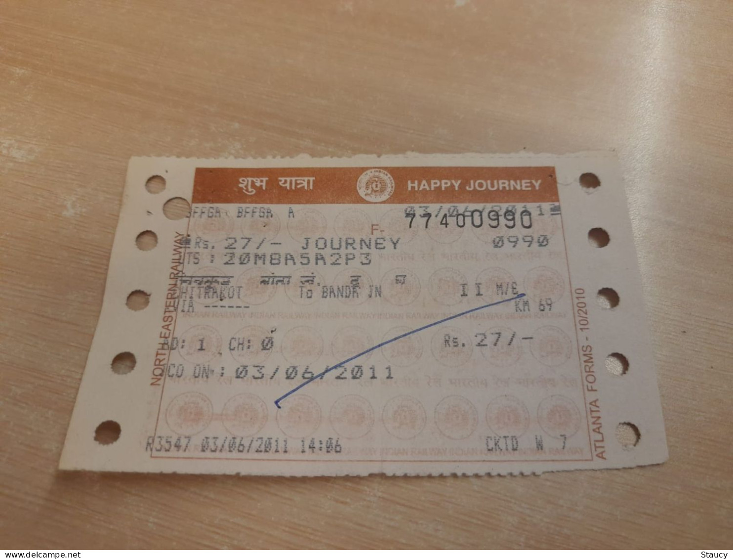 India Old / Vintage - INDIAN Railways / Train Ticket "NORT EASTERN RAILWAY" As Per Scan - Wereld
