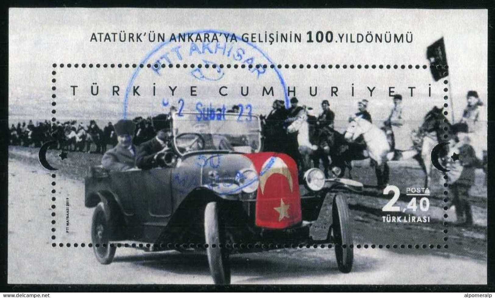 Türkiye 2019 Mi 4557 [Block 195] Mustafa Kemal Atatürk's Arrival In Ankara, 1919 | WW1, Car, Flag, Horse - Oblitérés