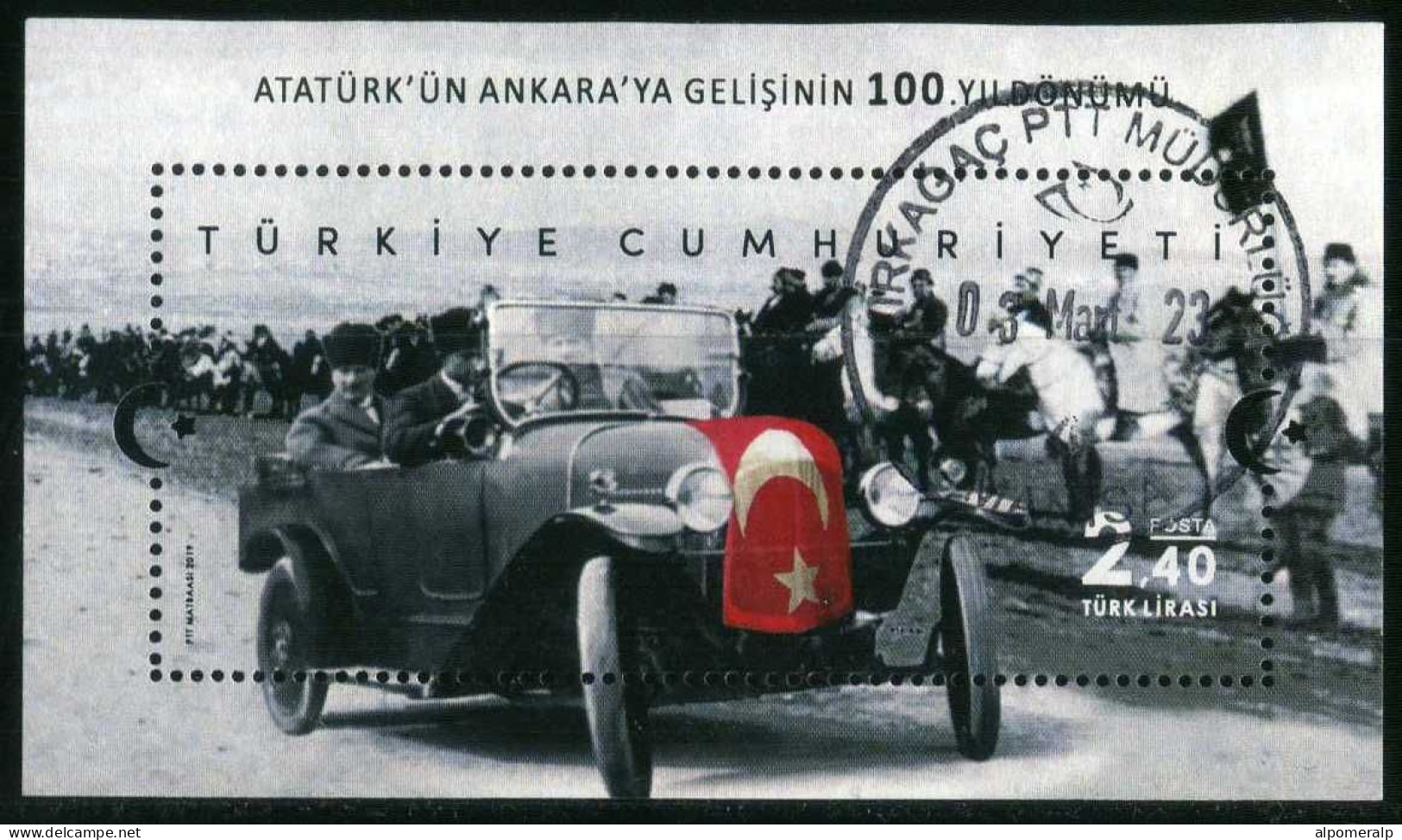 Türkiye 2019 Mi 4557 [Block 195] Mustafa Kemal Atatürk's Arrival In Ankara, 1919 | WW1, Car, Flag, Horse - Gebruikt