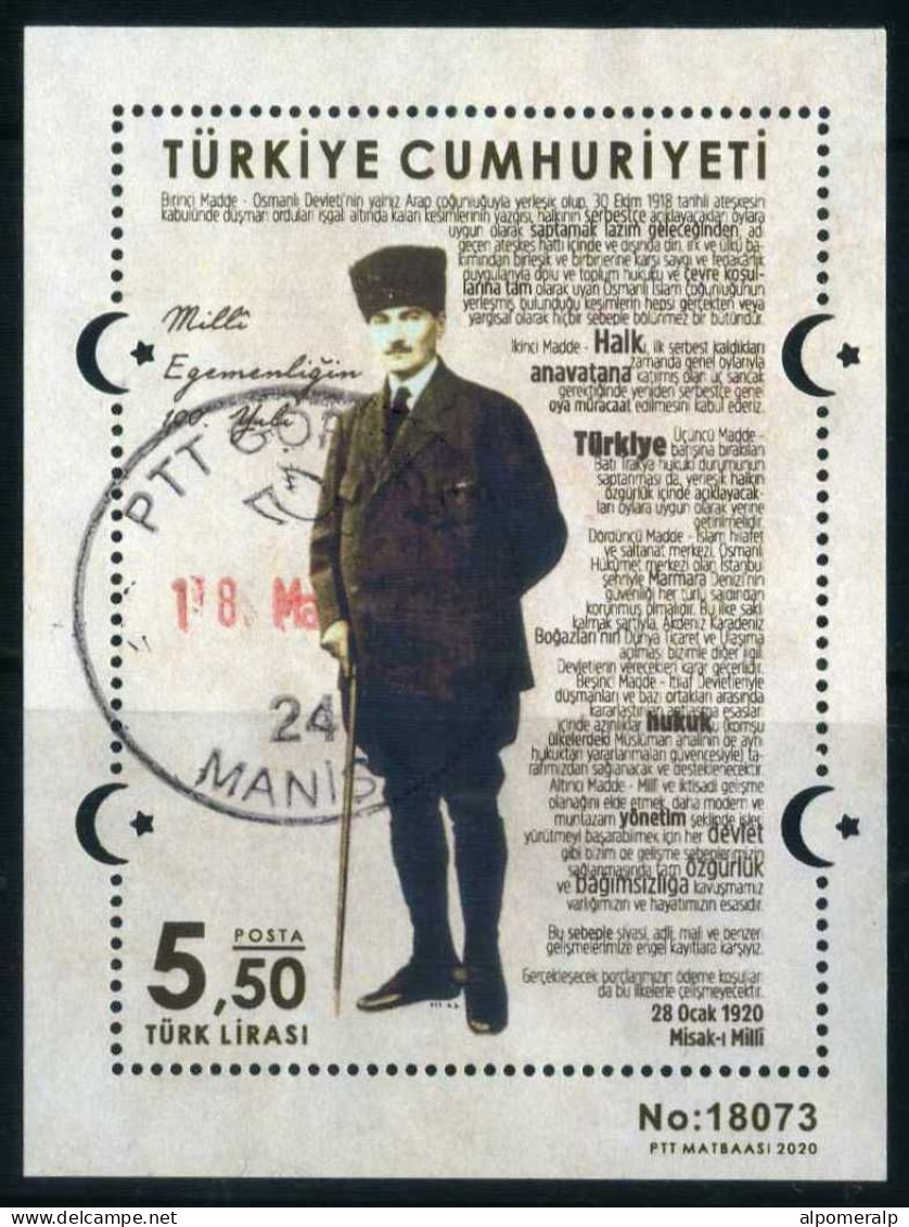 Türkiye 2020 Mi 4564 [Block 199] Mustafa Kemal ATATÜRK, Sovereignty Declaration Of 1920 "Misak-ı Millî" (full Text) - Used Stamps