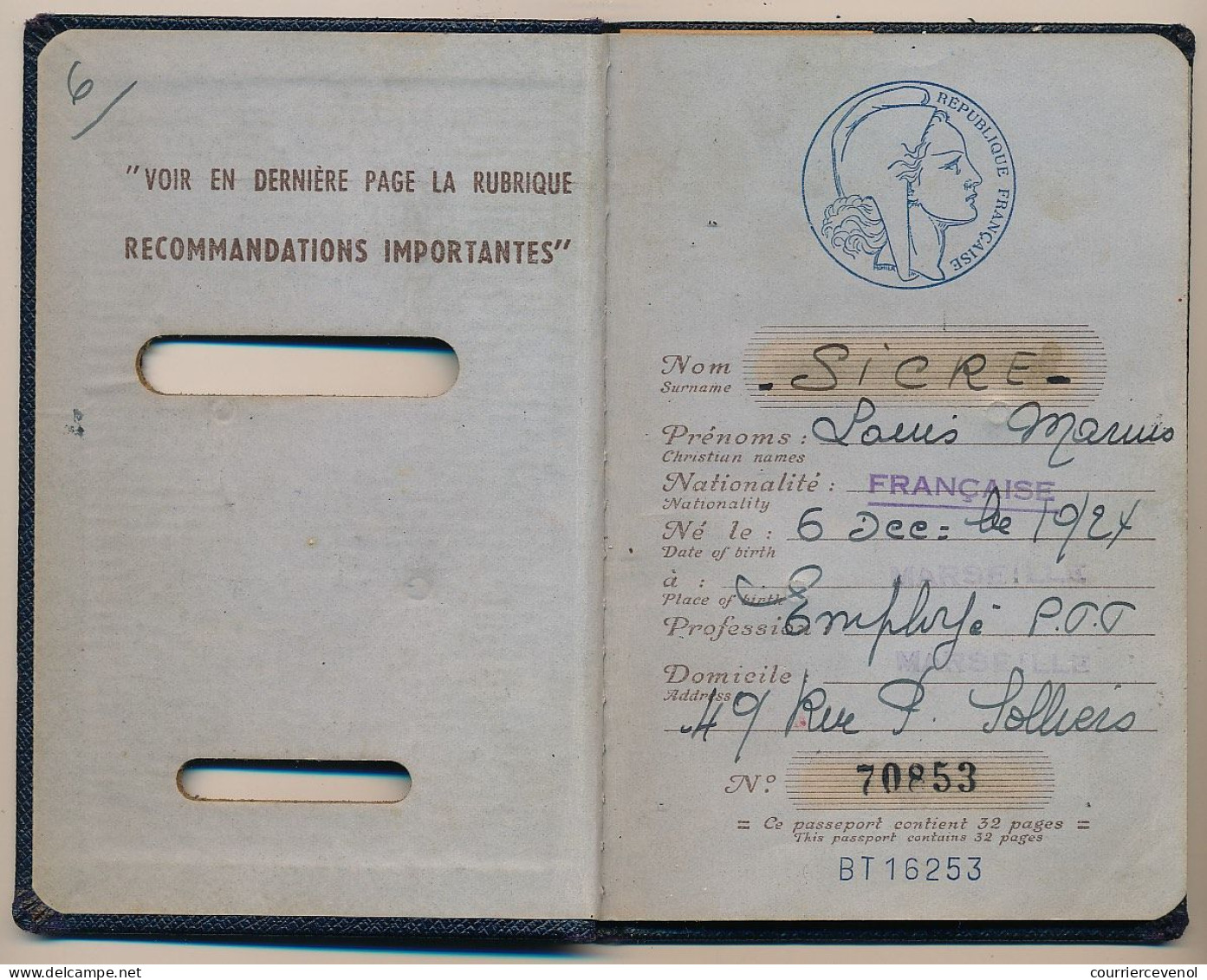 FRANCE - Passeport Délivré à Marseille (B. Du R.) - 1959/1965 - Fiscaux Type Daussy 2000F, 300F,100F + 32,00NF + Visas - Covers & Documents