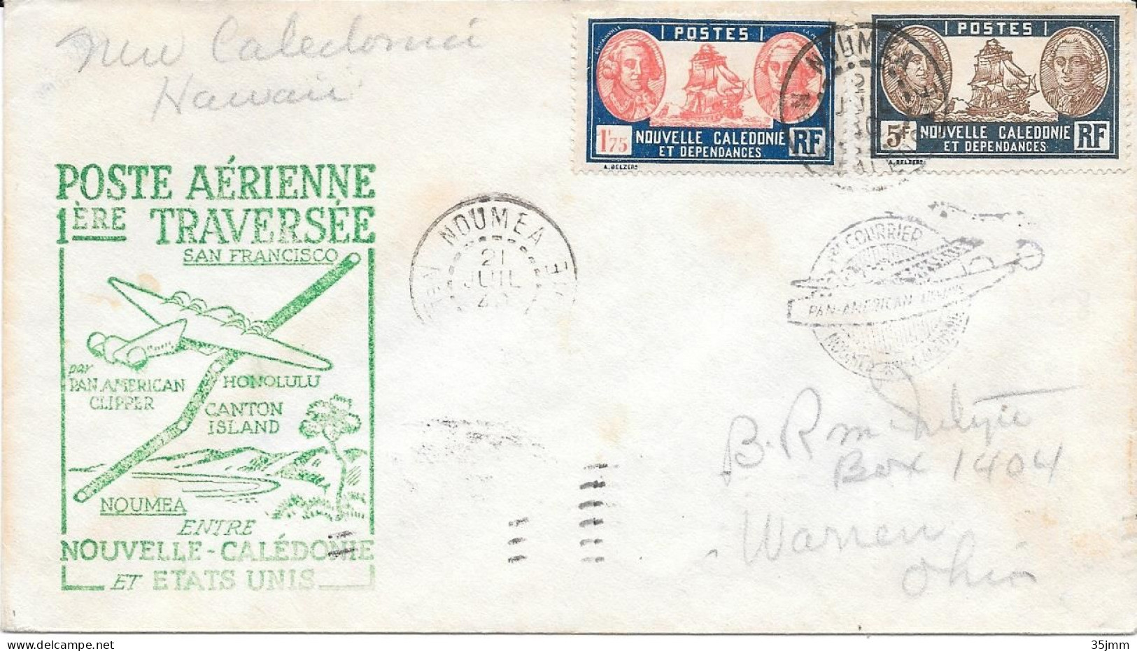 Nouvelle Calédonie Voyage Nouméa-San Francisco 1940 - Lettres & Documents