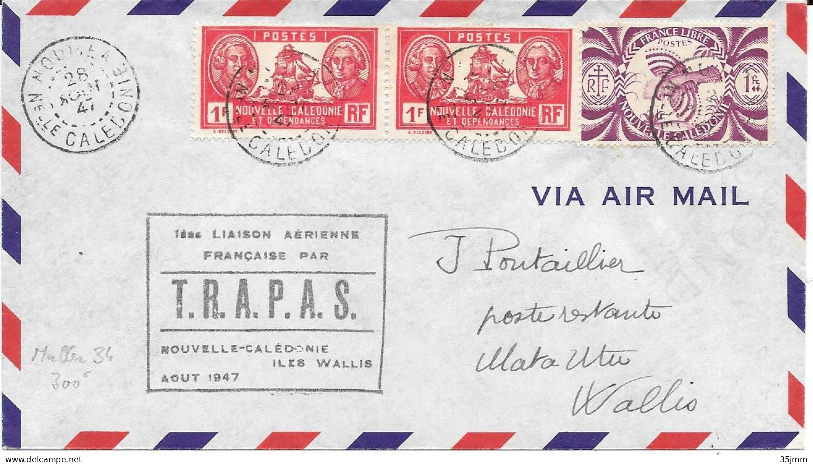 Nouvelle Calédonie Voyage Nouméa - Iles Wallis 1947 TRAPAS - Briefe U. Dokumente