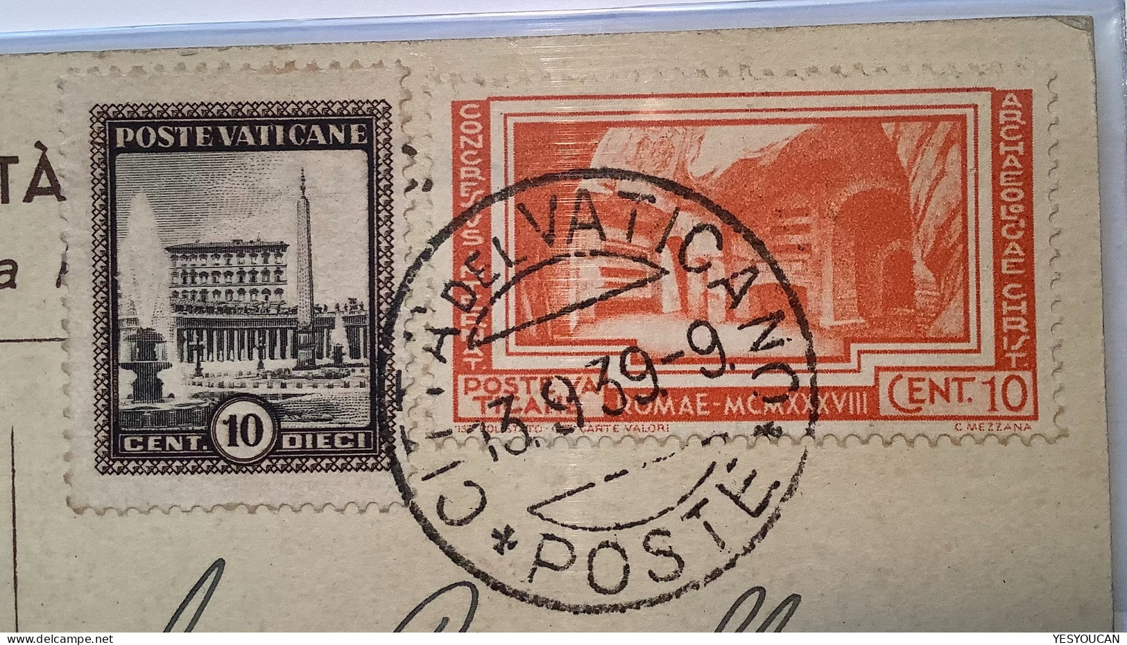 Sa.56 1938 10c CONGRESSO DI ARCHEOLOGIA CRISTIANA Cartolina 1939 (Vatican Vaticano Cover Lettera Archeology Archéologie - Briefe U. Dokumente