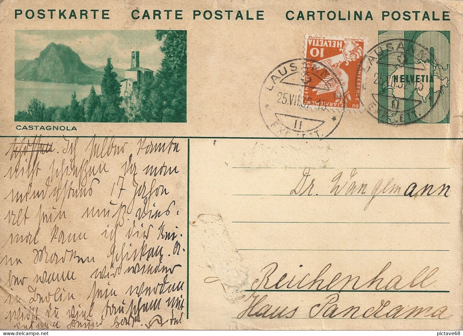 SUISSE / CARTE POSTALE DE 10cts VERT CARTE DE SUISSE ILLUSTRATION CASTAGNOLA - Stamped Stationery