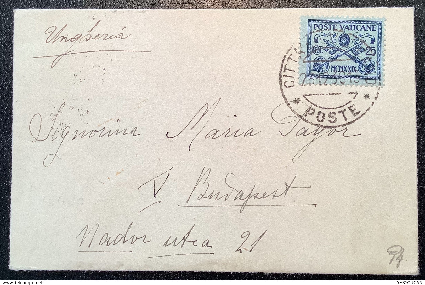 Sa.4 1929 25c Lettera STAMPATI ESTERO 1930>Budapest  (Vatican Vaticano Stampa First Issue Cover Rare Printed Matter - Storia Postale