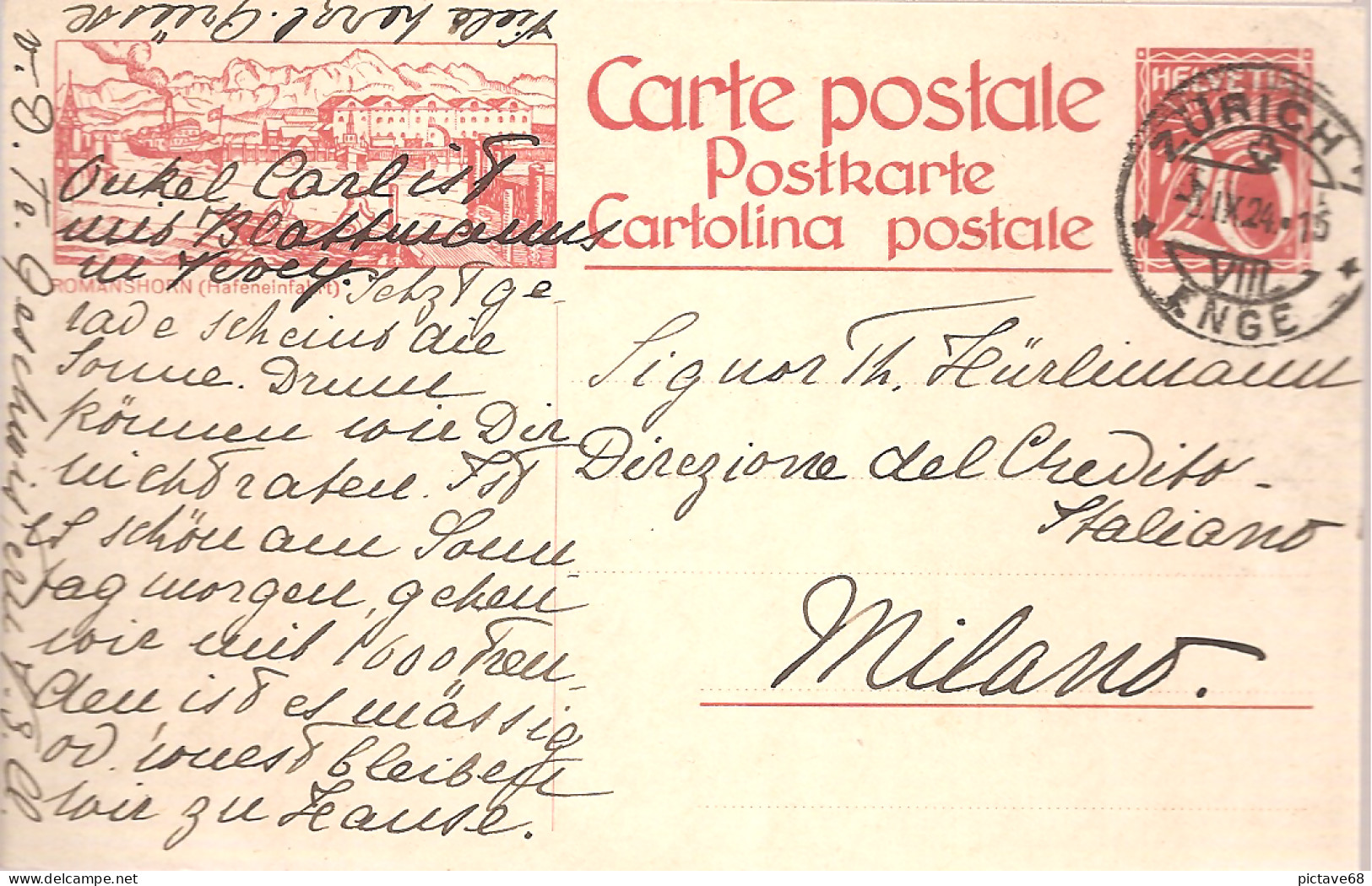 SUISSE / CARTE POSTALE DE 20cts ROUGE EPI DE BLE ILLUSTRATION ROMANSHORN- HAFENEIFAHRT - Entiers Postaux