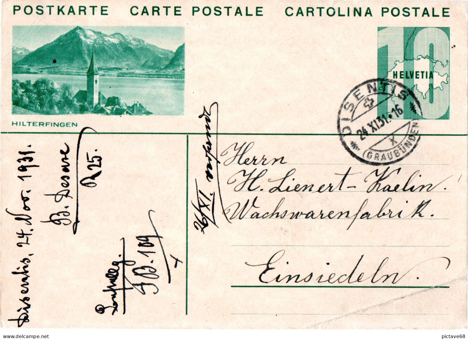 SUISSE / CARTE POSTALE DE 10cts VERT CARTE DE SUISSE ILLUSTRATION HILTERFINGEN - Entiers Postaux