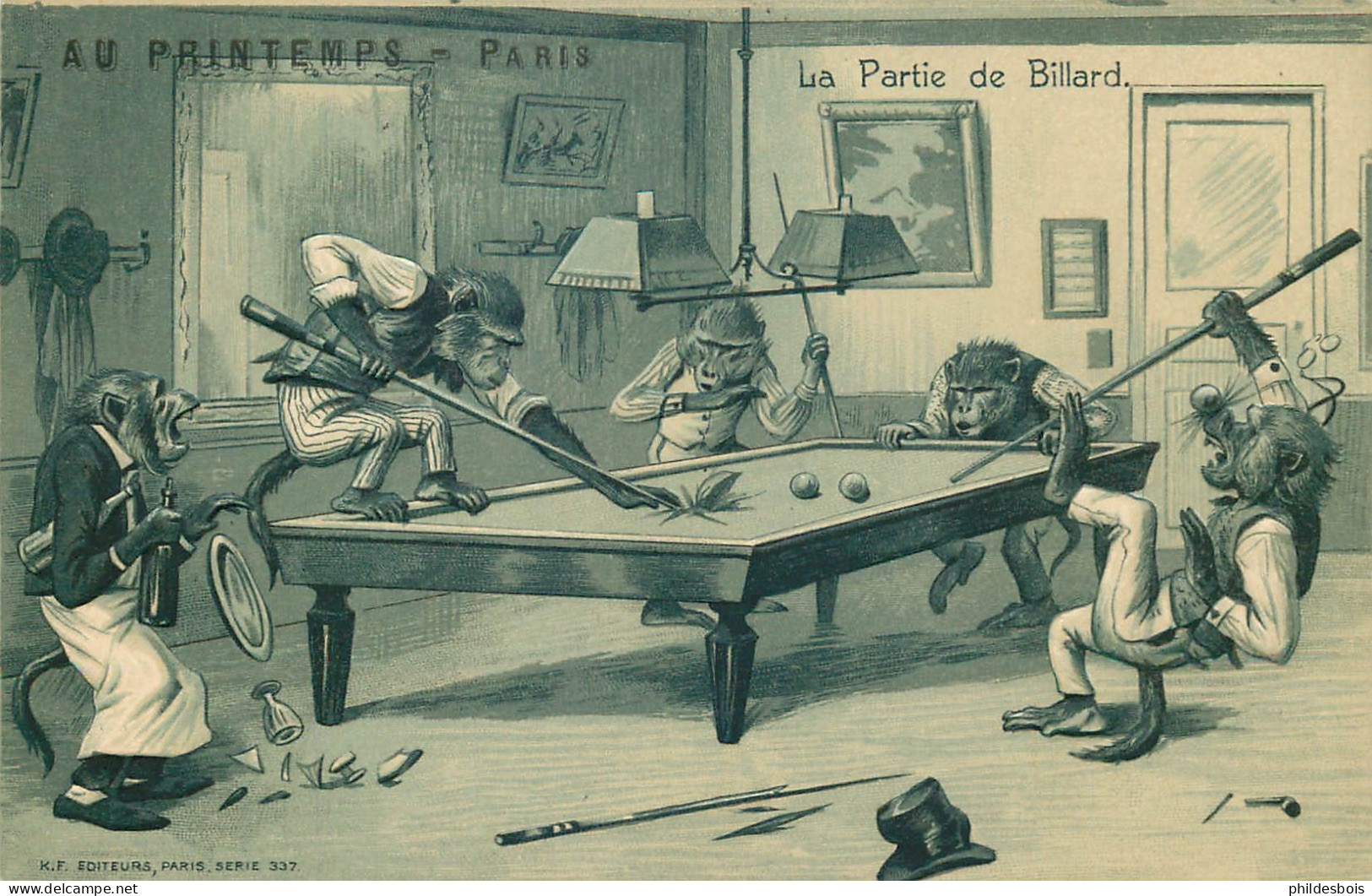 CHATS HUMANISES Gaufrée  TBE  " La Partie De Billard "  ( K.F édit ) - Animales Vestidos