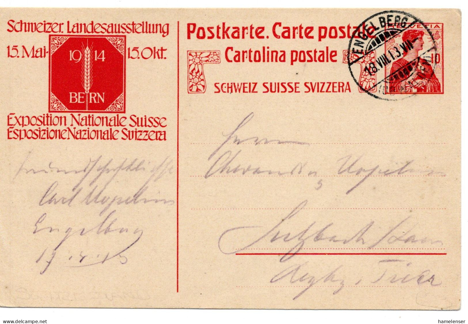 66328 - Schweiz - 1913 - 10Rp SoGAKte "Landesausstellung" ENGELBERG -> Deutschland - Covers & Documents