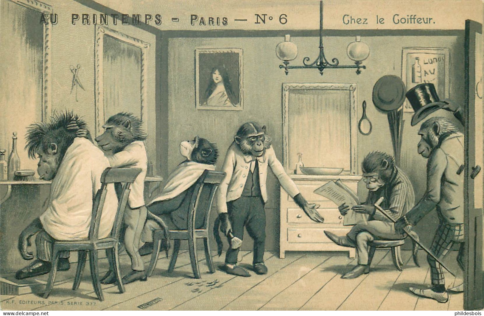 CHATS HUMANISES Gaufrée  TBE  " Chez Le Coiffeur"  ( K.F édit ) - Dressed Animals
