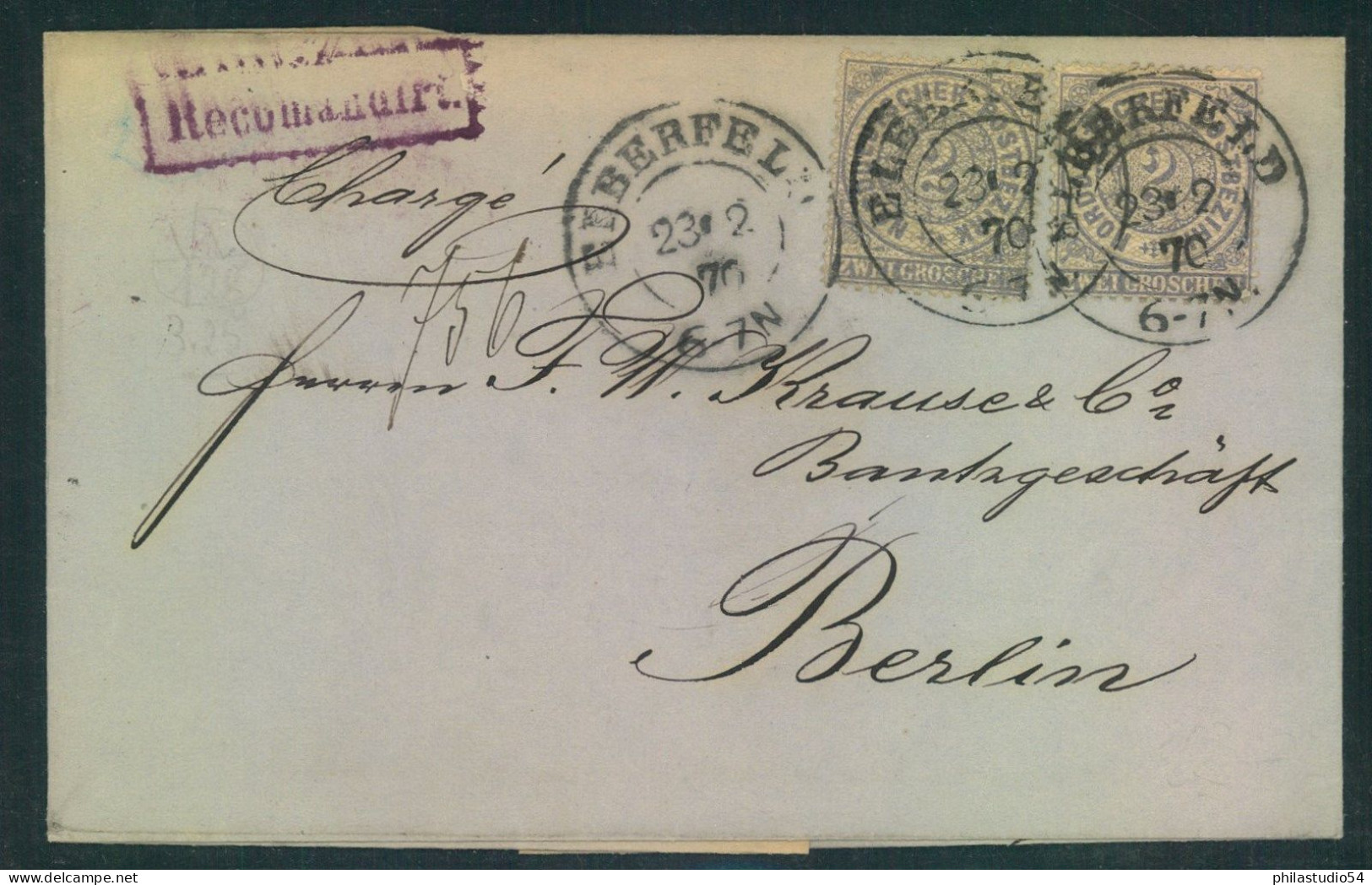 1870, Einschreiben Aus Elberfeld Mit Schwarten Tackestempel "§Recommandirt" - Briefe U. Dokumente