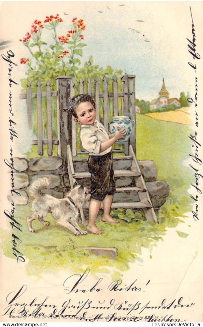 ENFANTS - Un Garçon Et Son Chien - Vase - Carte Postale Ancienne - Other & Unclassified