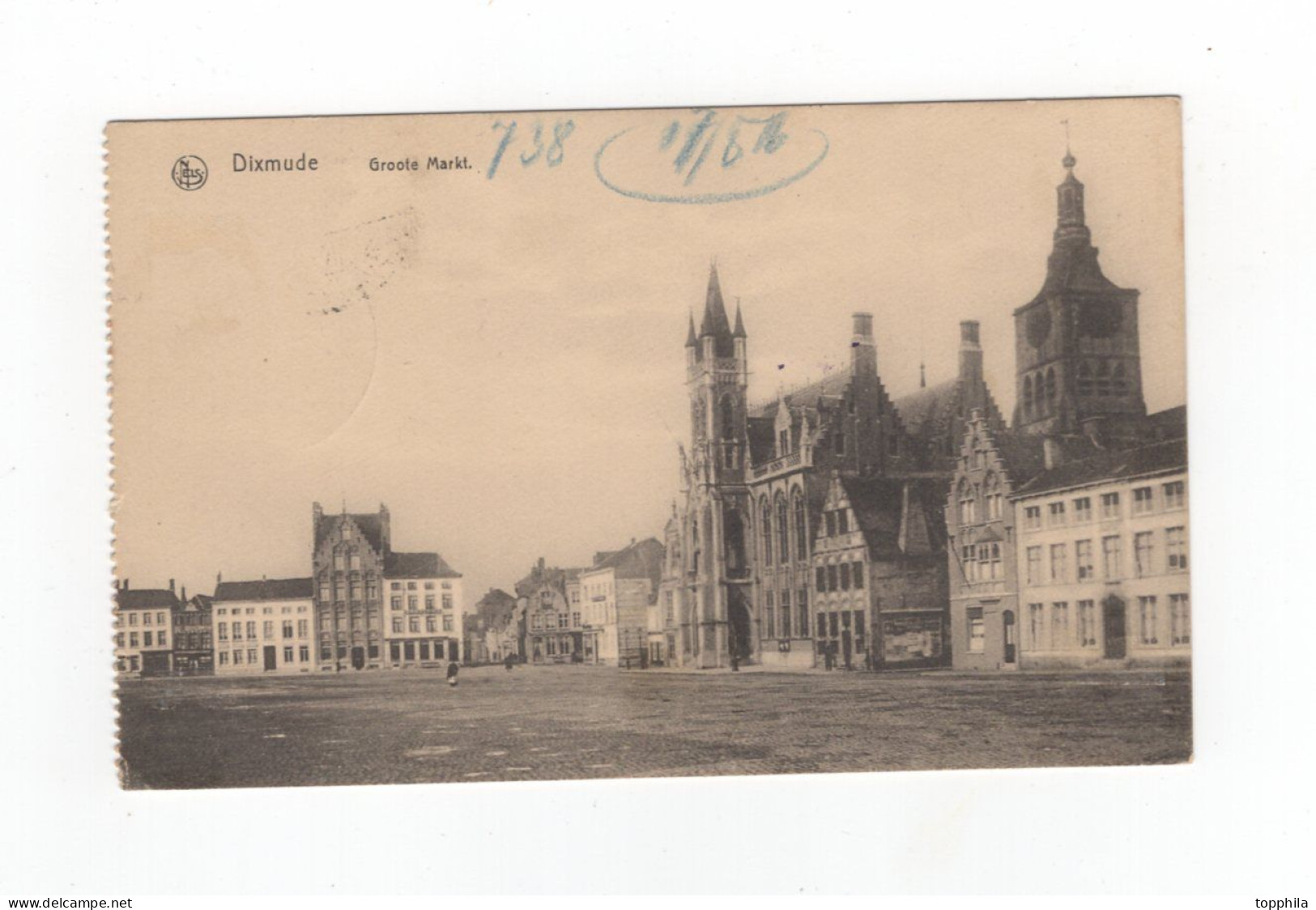 1916 Belgien 1. WK Dt. Besetzung  Photokarte Diksmuide Dixmude - Groote Markt - Feldartillerie  Regt. Nr. 406 - Diksmuide