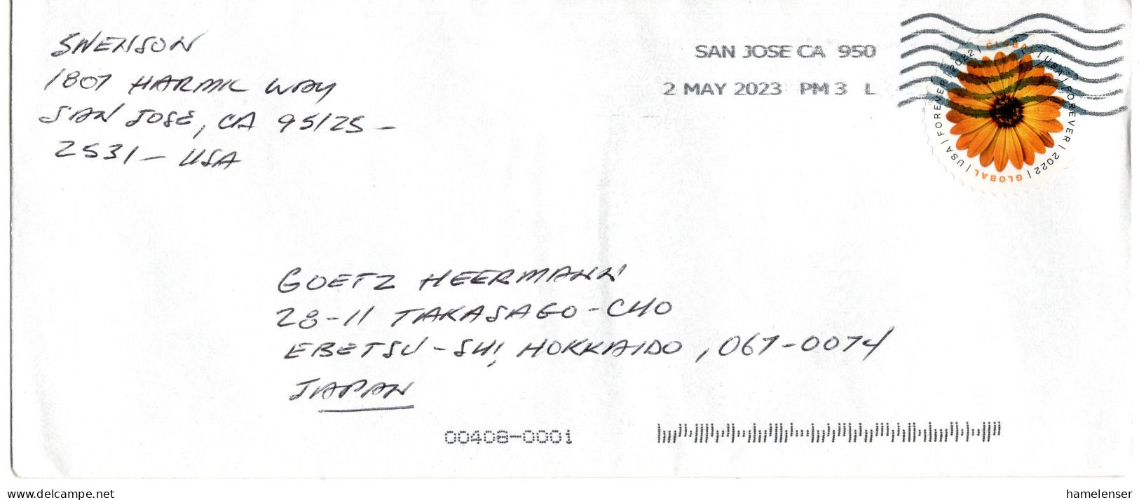 L66338 - USA - 2023 - "Forever" '22 EF A Bf SAN JOSE CA -> Japan - Cartas & Documentos