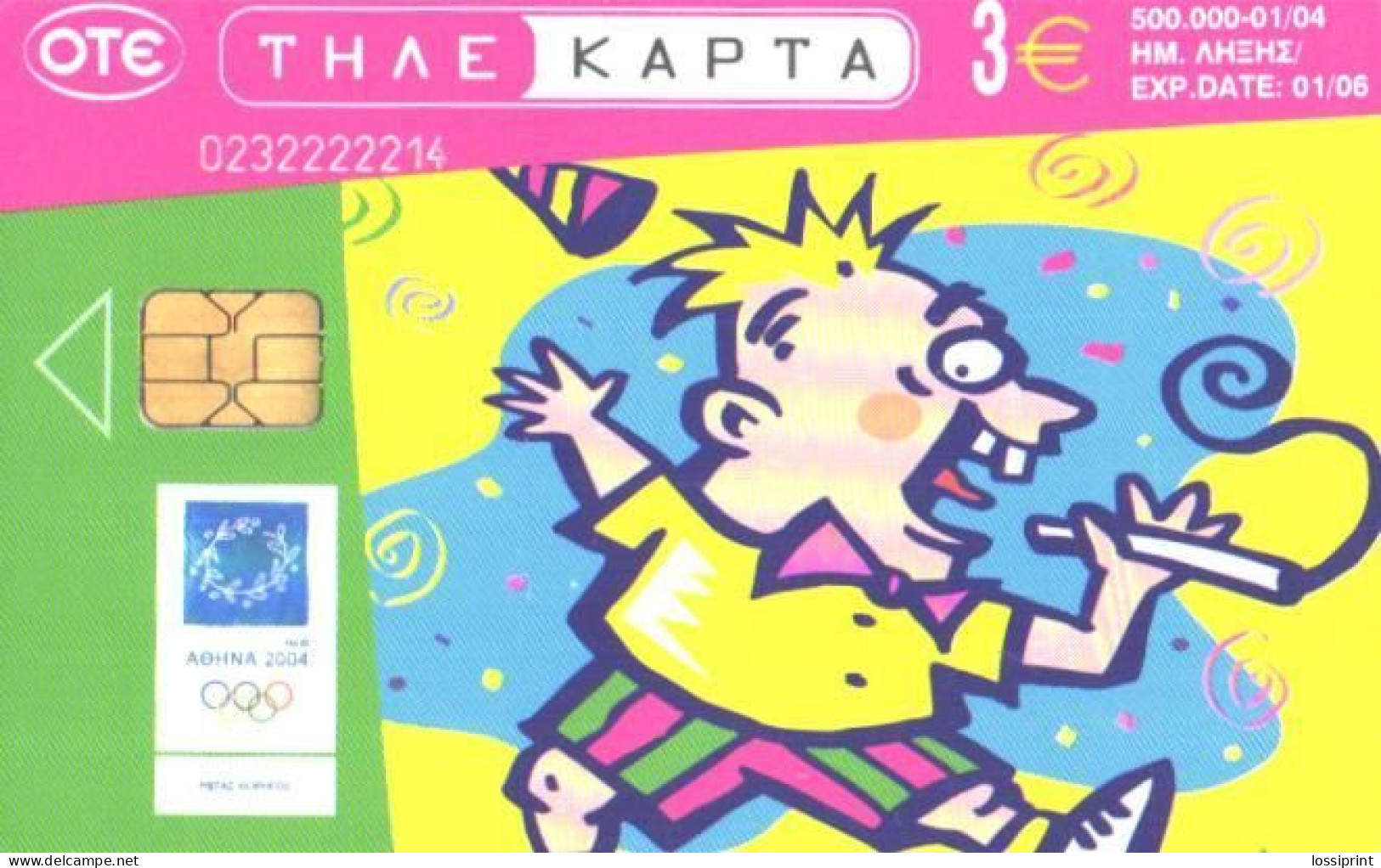 Greece:Used Phonecard, OTE, 3 EUR, Athens Olympic Games 2004, Smoking Boy, 2004 - Griechenland