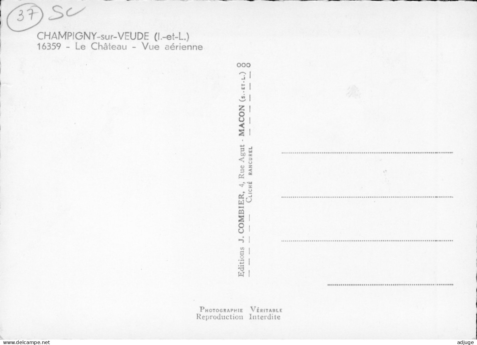 CPSM -37- CHAMPIGNY-sur-VEUDE - Vue Aérienne - Le Château * Cliché Rancurel* 2 Scans - Champigny-sur-Veude