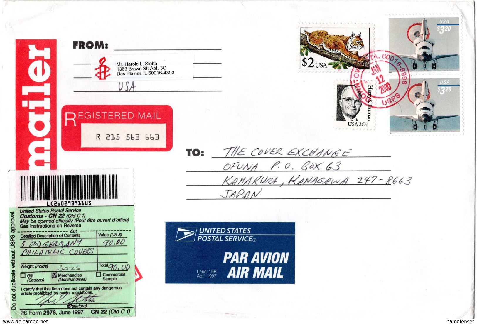 L66352 - Italien - 2000 - 2@3000Lire MiF A LpBf RUSSI -> Japan - 1991-00: Poststempel