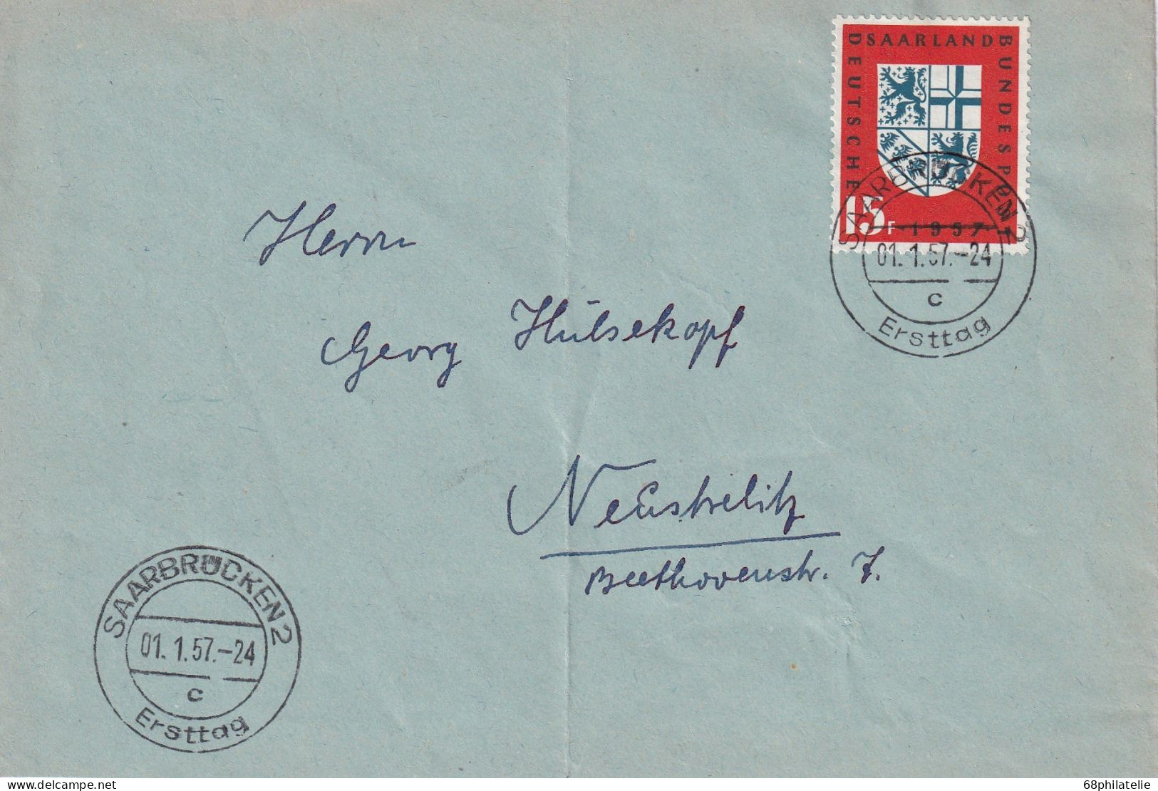 SARRE LETTRE DE SAARBRUCKEN 1957 - Storia Postale