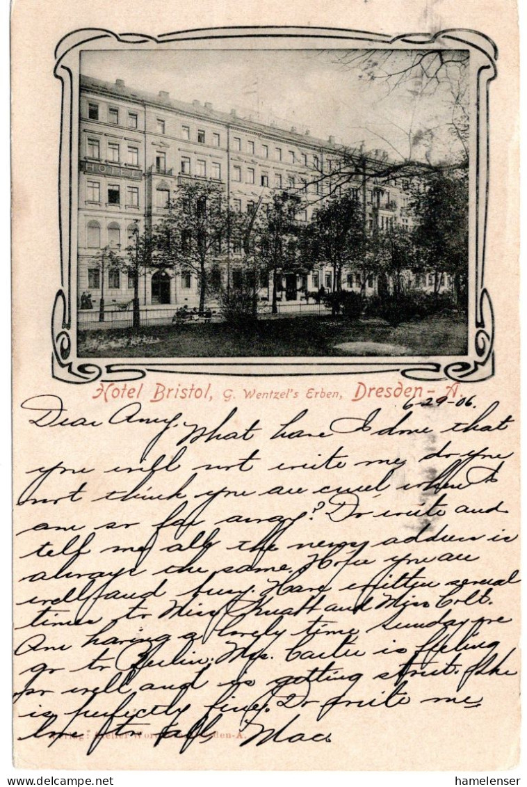 66361 - Deutsches Reich - 1906 - 10Pfg Germania EF A AnsKte DRESDEN -> PHILADELPHIA, PA (USA) - Briefe U. Dokumente