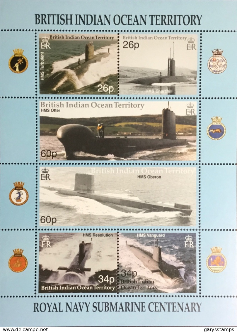 British Indian Ocean Territory BIOT 2001 Submarine Centenary Sheetlet MNH - Territoire Britannique De L'Océan Indien