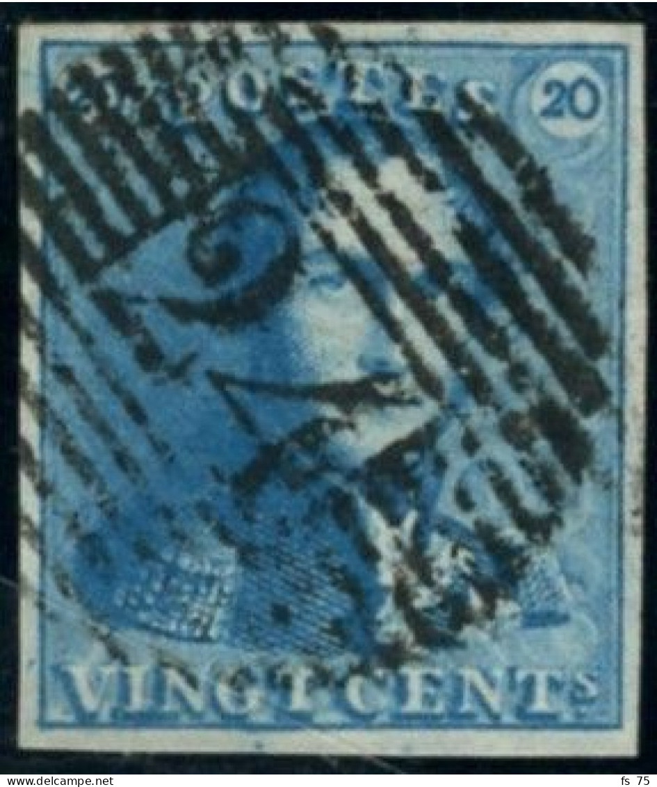 BELGIQUE - COB 2a - 20C BLEU CLAIR EPAULETTES MARGE OBLITERE - 1849 Schulterklappen