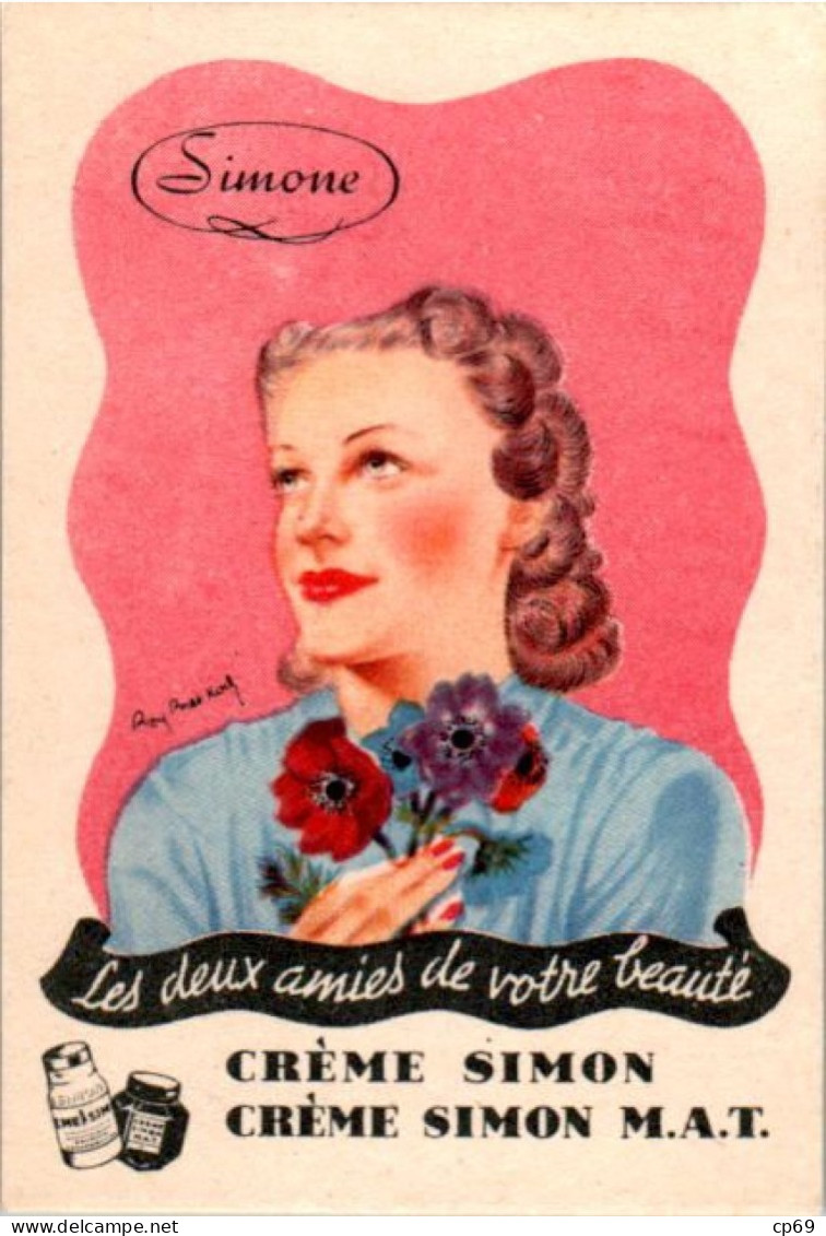 Carte Parfumée Parfum Crème Simon M.A.T. Simone Fleur Flower Fiore 花 Femme Mode Fashion ファッション En TB.Etat - Profumeria Antica (fino Al 1960)