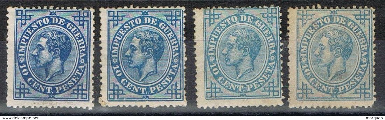 Lote 4 Sellos 10 Cts IMPUESTO De GUERRA, Alfonso XII, Variedad Color, Num 184-184a-184b-184c * - War Tax