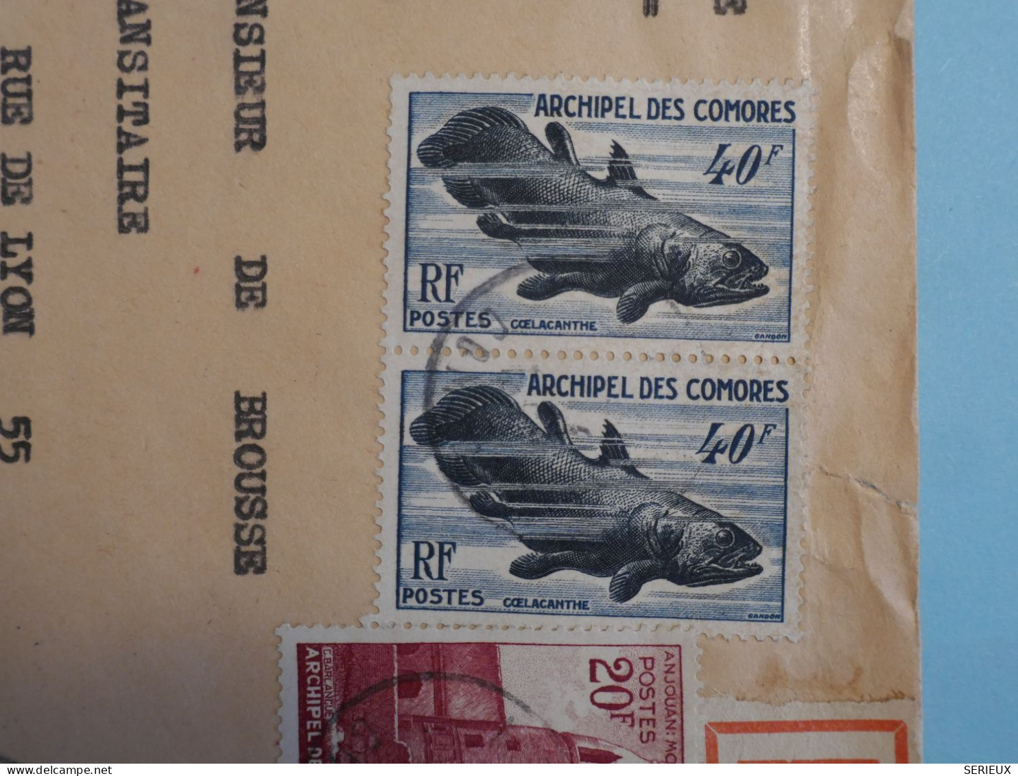 BT4 COMORES   BELLE LETTRE  RECOM. RARE 1958 MORONI  A PARIS FRANCE+ PAIRE DU 40F+100F + MAGNIFIQUE+++++ - Airmail