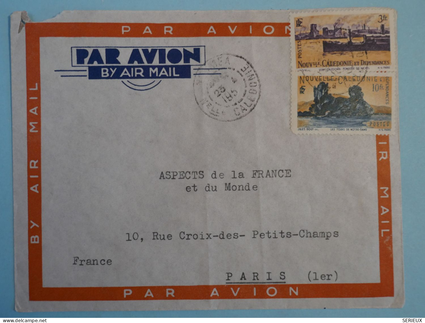 BT4 NOUVELLE CALEDONIE   BELLE LETTRE   1950 NOUMEA   A PARIS FRANCE+ 3F+10F + AFF. INTERESSANT++++++ - Cartas & Documentos