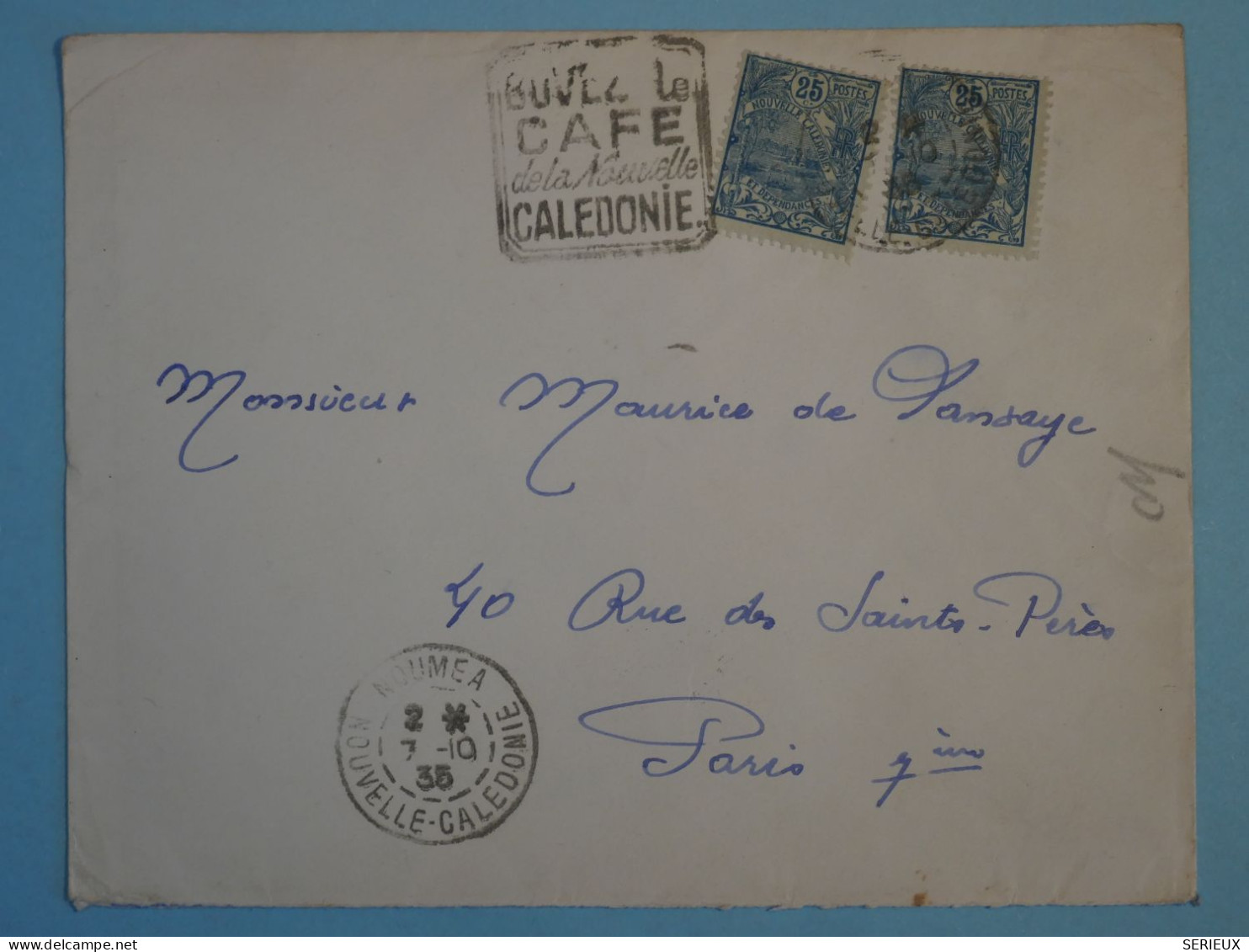 BT4 NOUVELLE CALEDONIE   BELLE LETTRE  PUB. 1935 NOUMEA   A PARIS FRANCE+2X  N°95  + AFF. INTERESSANT++++ - Storia Postale