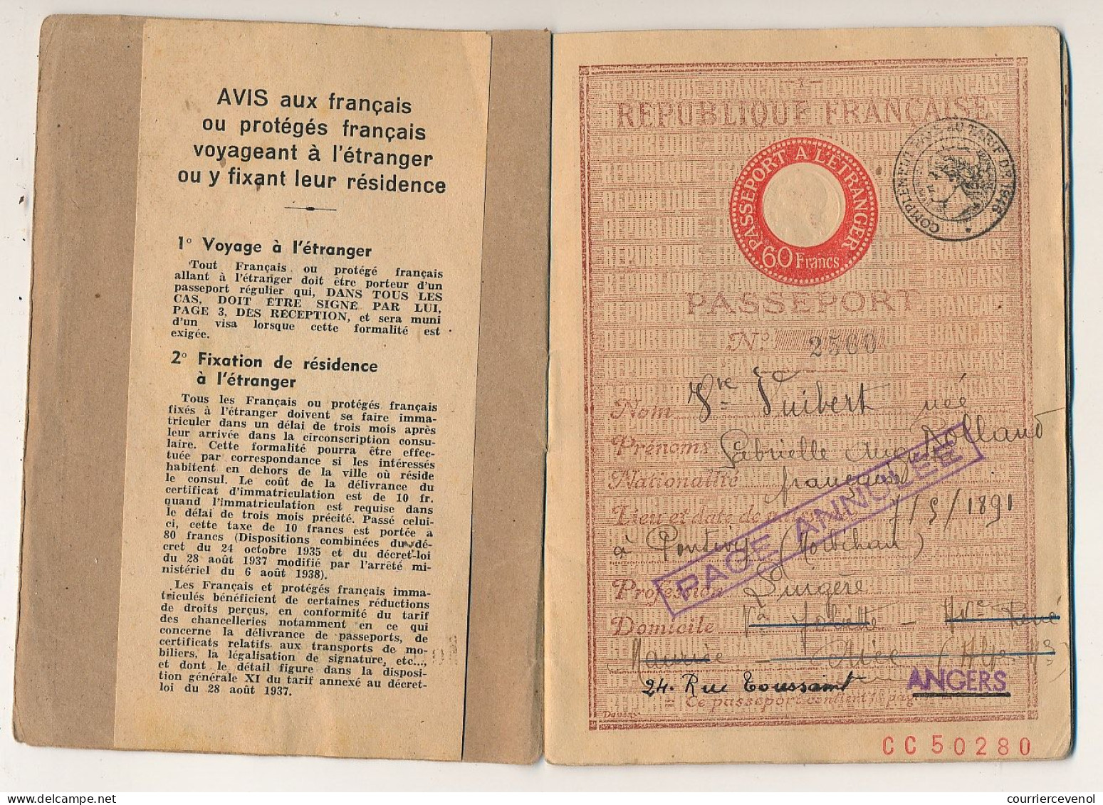 FRANCE - Passeport Délivré à NICE - 1949/1951 - 60F + Complément Tarif 1946 / Fiscal Renouvellement 700 F + Visas Divers - Briefe U. Dokumente