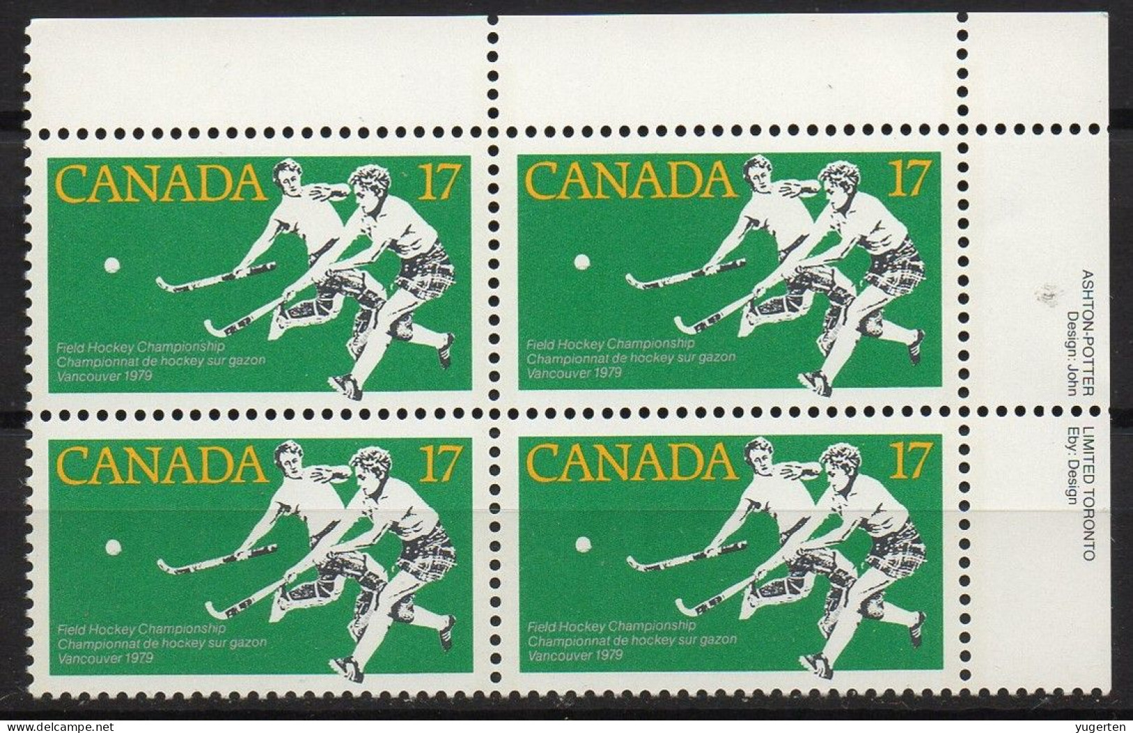 CANADA 1979 - Corner Bloc Of 4 - MNH - Field Hockey Sur Gazon Sobre Hierba Feldhockey Хоккей на траве - Vancouver - Jockey (sobre Hierba)