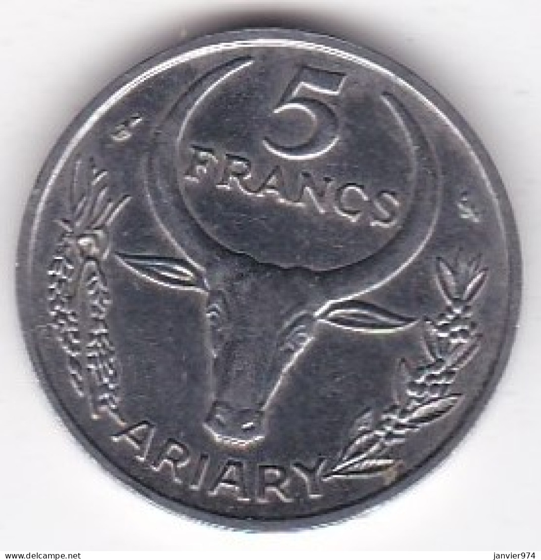 Madagascar 5 Francs 1966 Buffle / Fleur, En Acier Inoxydable, KM# 10 - Madagascar