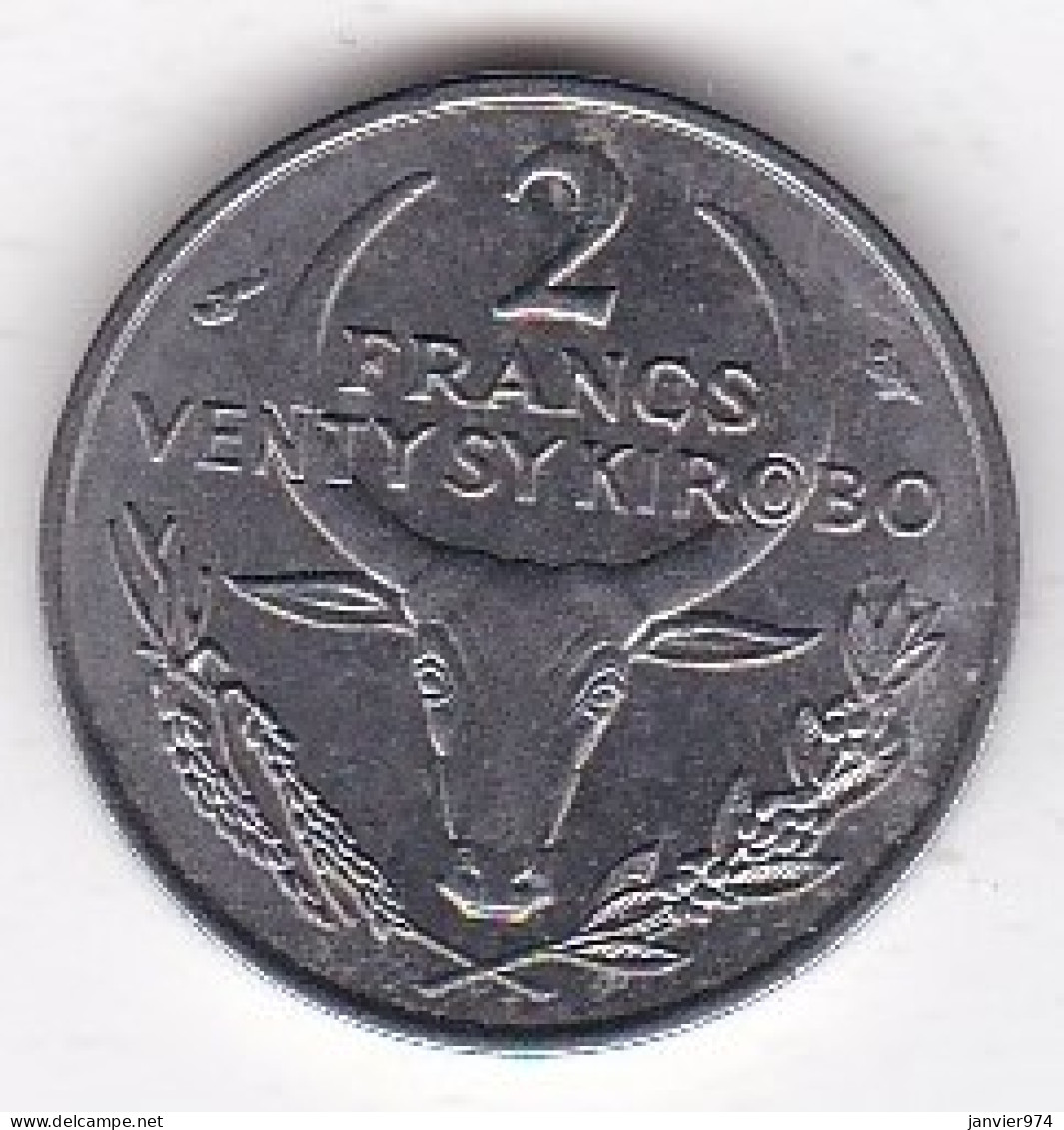 Madagascar 2 Francs 1965 Buffle / Fleur, En Acier Inoxydable, KM# 9 - Madagaskar