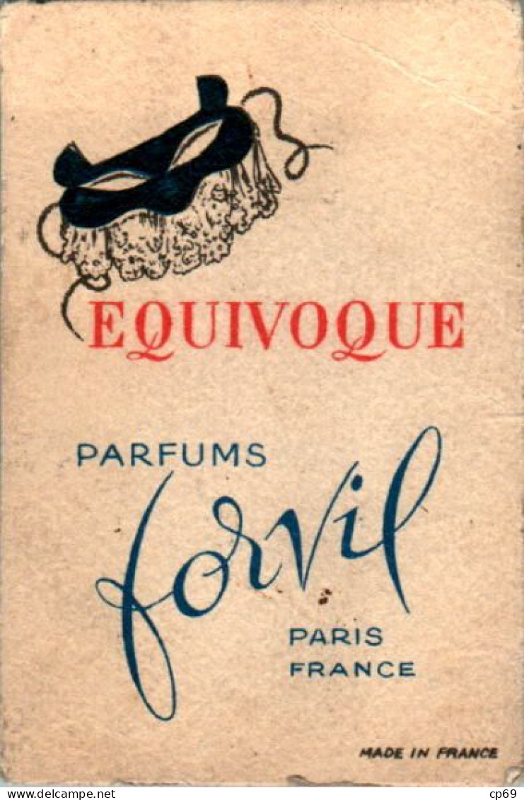 Carte Parfumée Equivoque Parfums Forvil à Paris Masque Mask 面具 Maschera マスク Dos Blanc En B.Etat - Profumeria Antica (fino Al 1960)