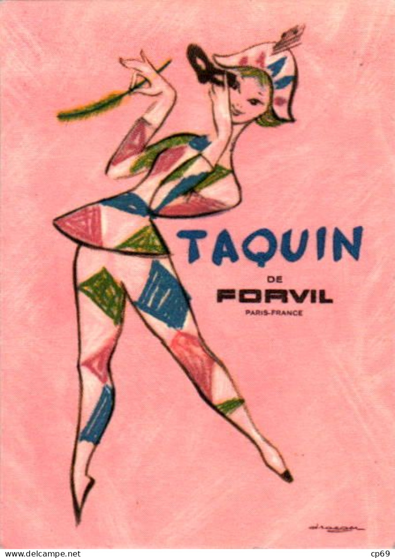 Carte Parfumée Parfum Taquin Forvil à Paris Signé Draeger En Bas à Droite Arlequin Dos Blanc Tampon Au Dos En TB.Etat - Profumeria Antica (fino Al 1960)