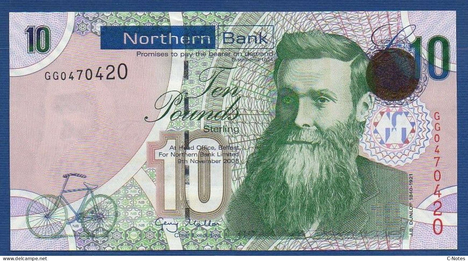 NORTHERN IRELAND - P.210a – 10 POUNDS 09.11.2008 UNC, S/n GG0470420 Northern Bank - 10 Ponden