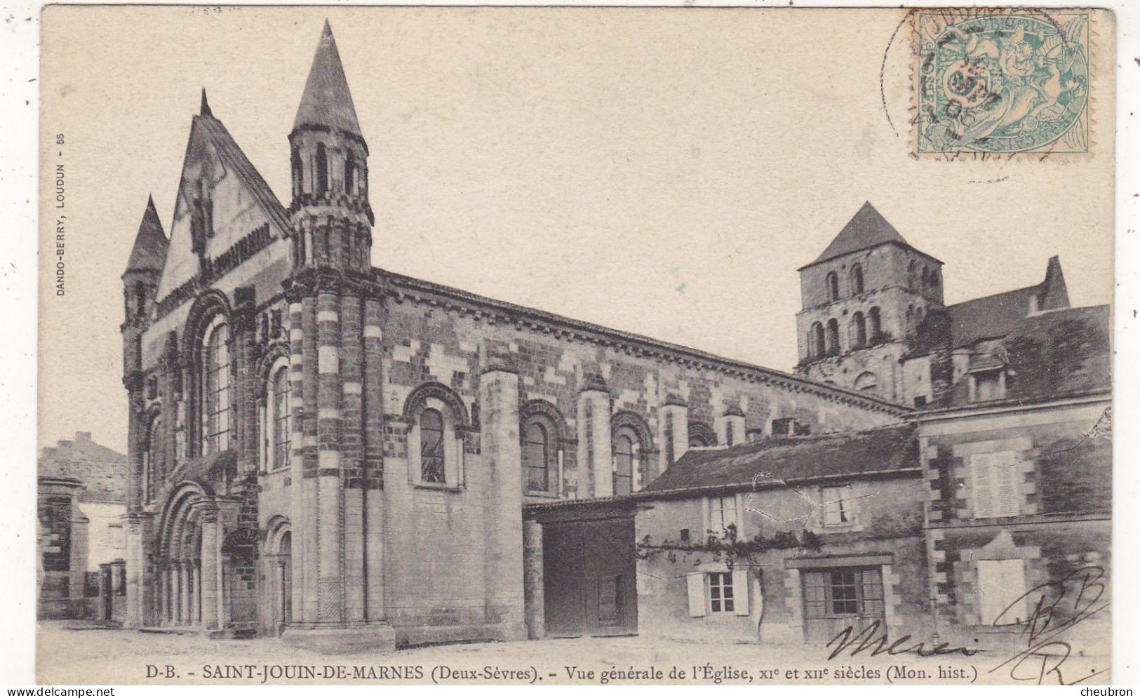 79. SAINT JOUIN DE MARNES. CPA.  VUE GENERALE DE L'EGLISE. ANNEE 1905+ TEXTE - Saint Jouin De Marnes