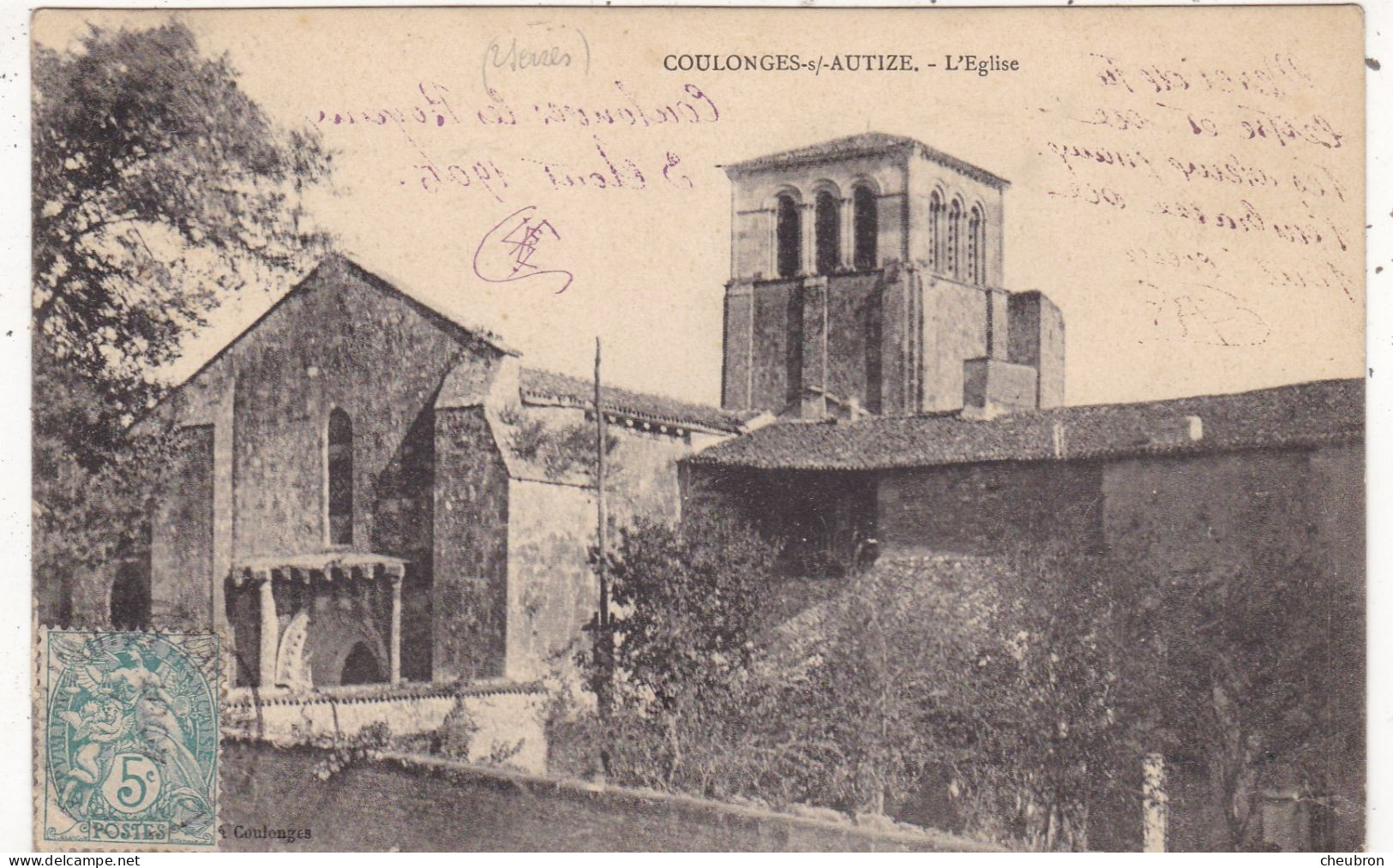 79. COULONGES SUR L'AUTIZE. CPA. L'ÉGLISE. ANNEE 1905+ TEXTE - Coulonges-sur-l'Autize